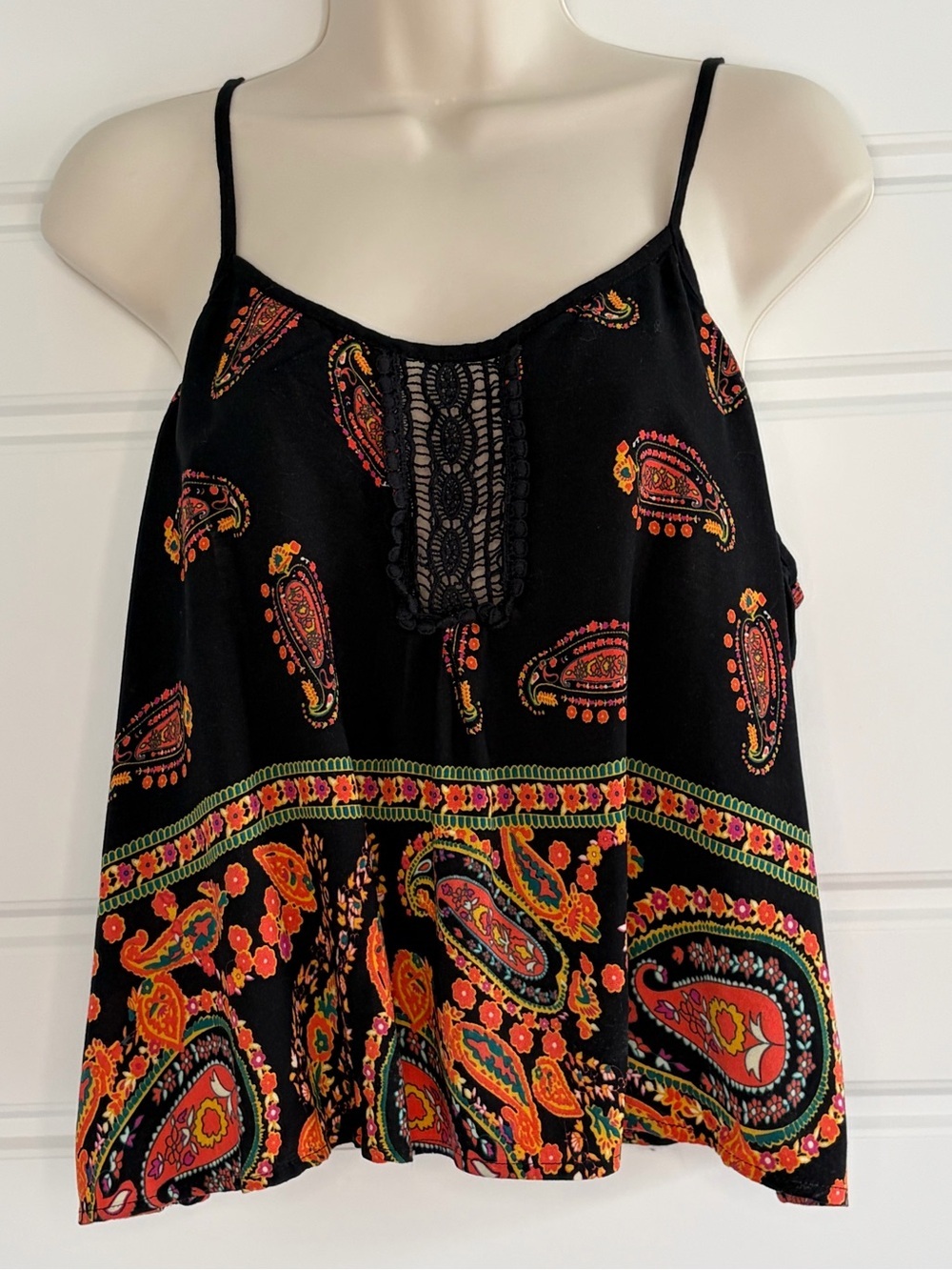 Band of Gypsies Paisley Boho Cropped Spaghetti Strap Tank Top Size L Festival